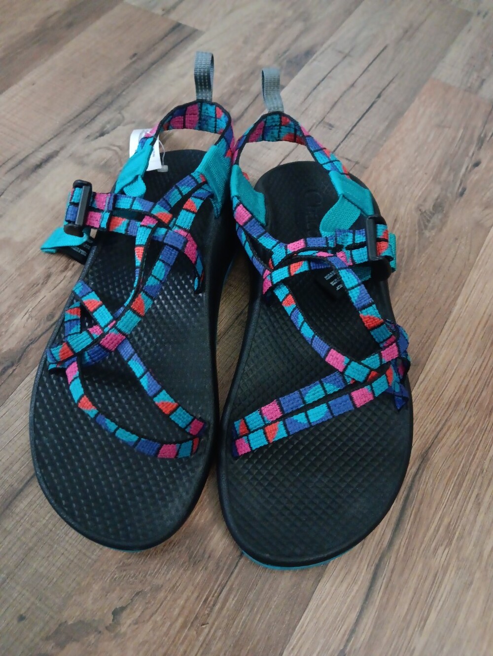 Chaco Women's Multicolor Strap Sandals - Black Footbed with Teal Accents